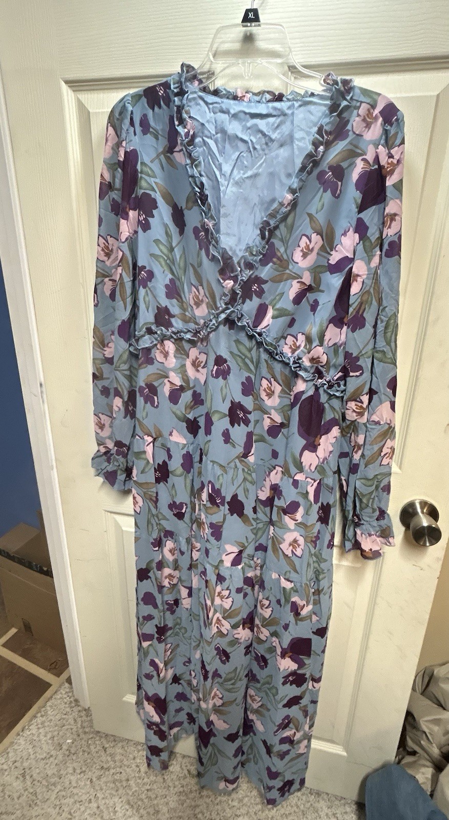 BLENCOT Womens Casual Boho Deep V Neck Short Sleeve Long Dress