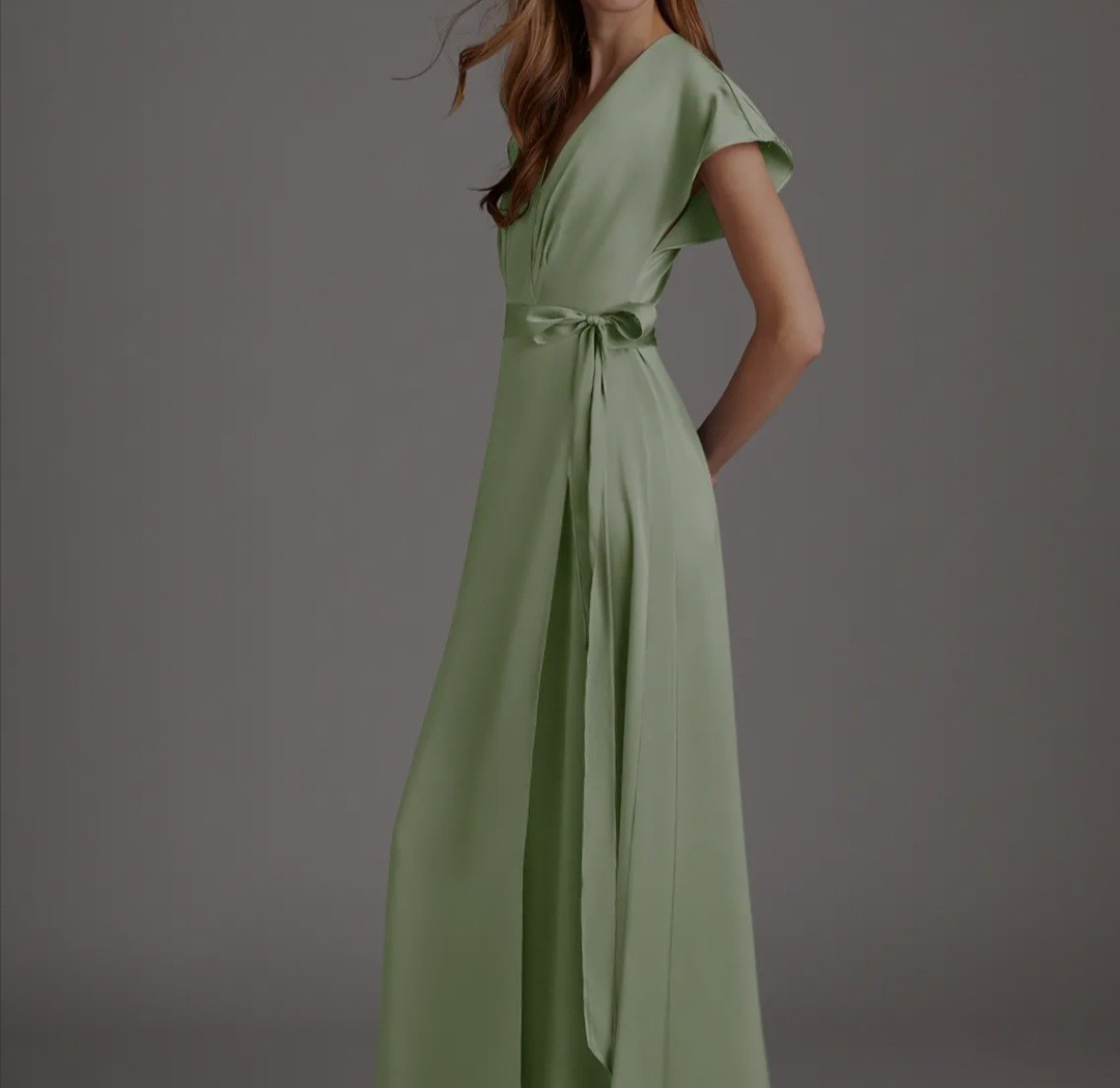 Azazie Maxi Dress NWT Nico Satin Dusty Sage Size A0 Formal Wedding Bridesmaid
