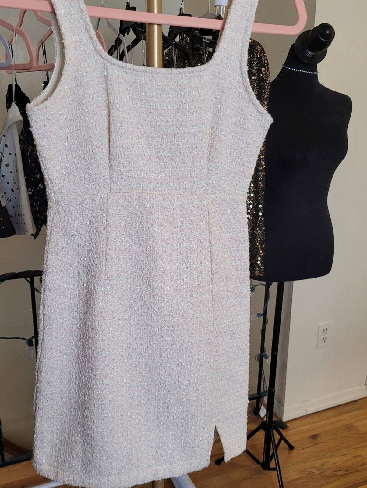 Thirty Thirty LA Classic Pink & Cream Tweed Sleeveless Mini Dress Size XL NWT