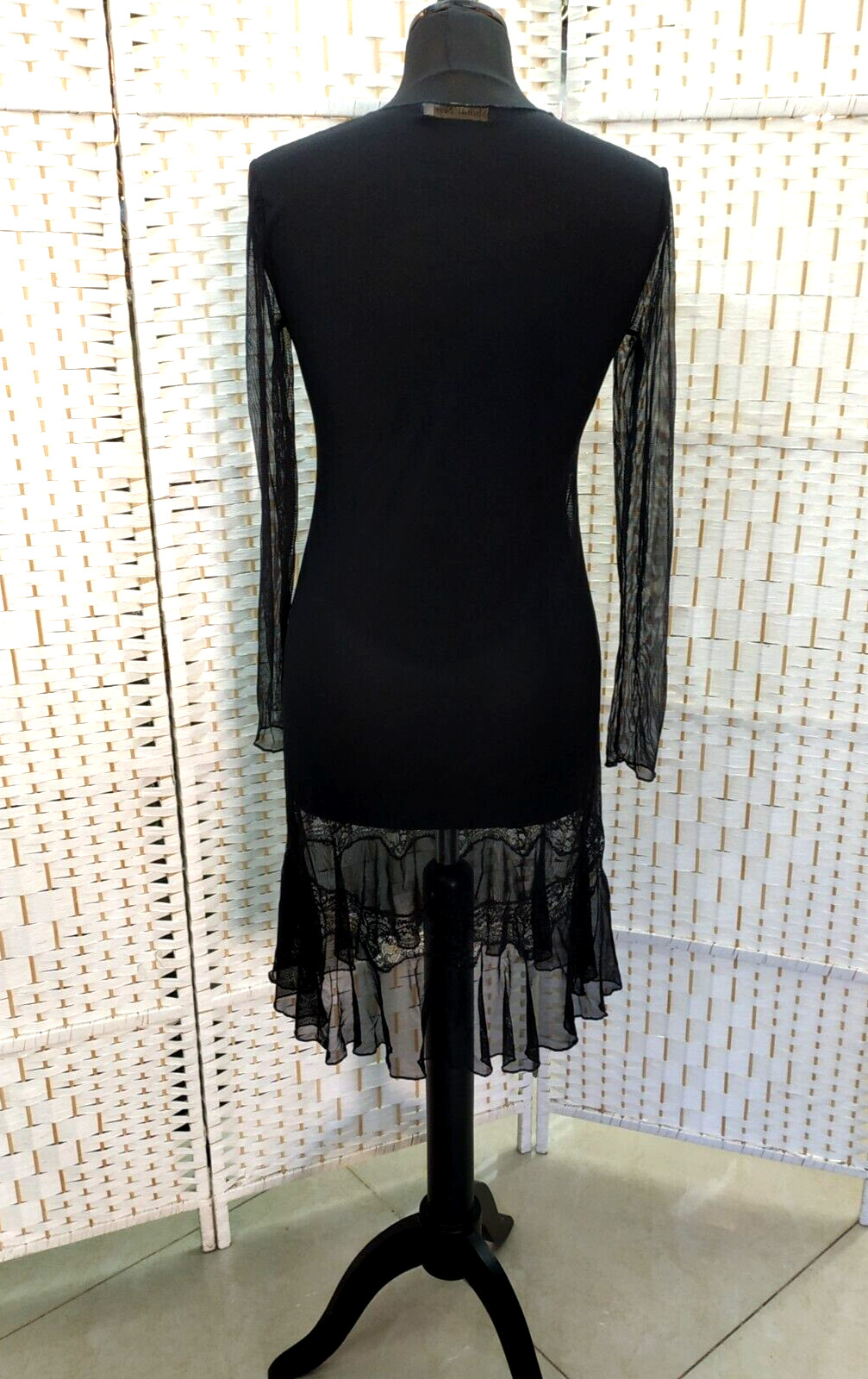 Michal Negrin Black Dress Decorated With Lace At The Bottom Size – M –