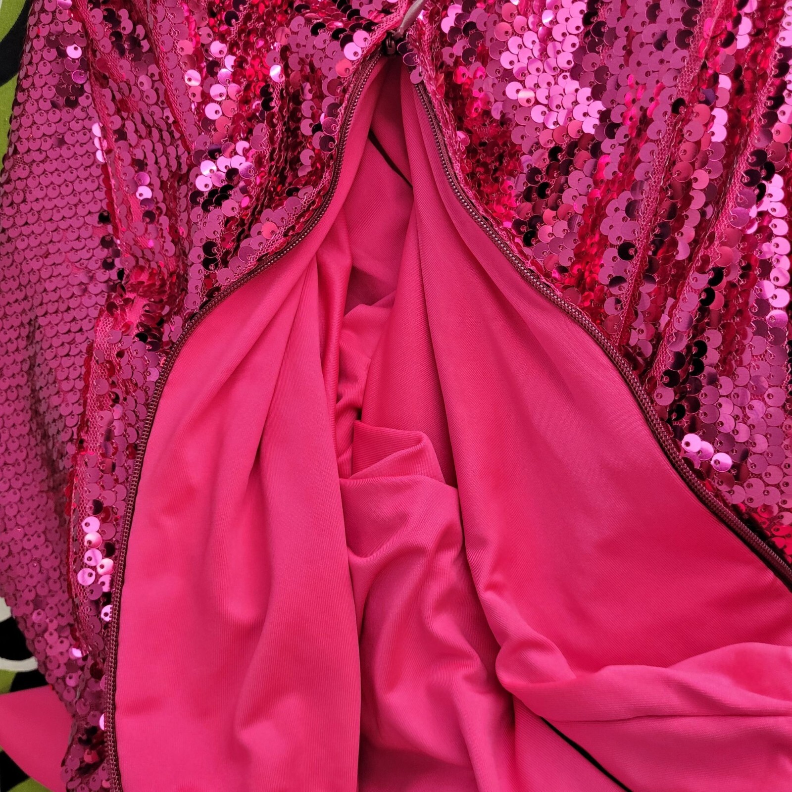 Pink womens Large sequin v neck tie back speghetti strap party mini dress