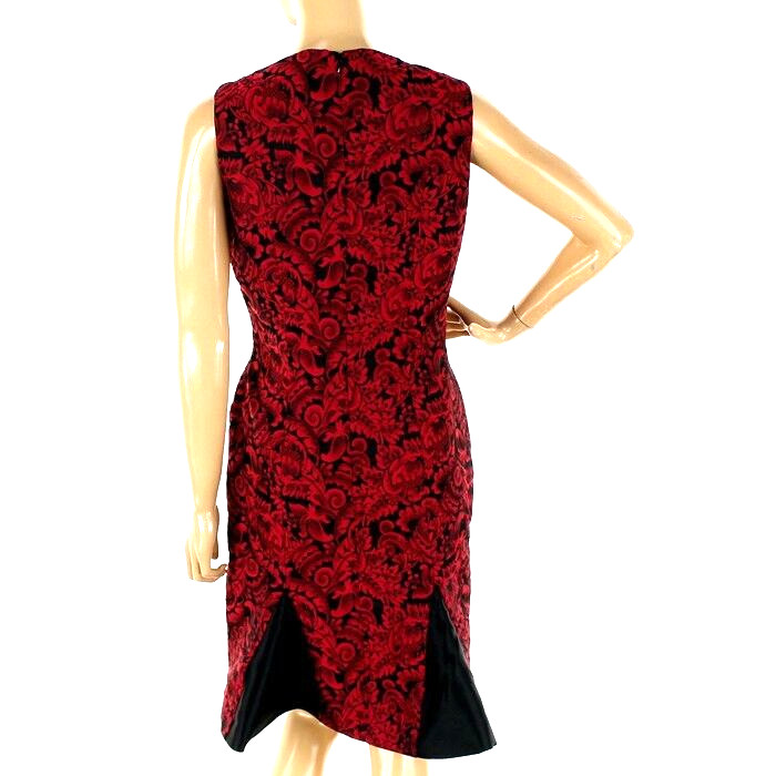 B Michael ~ Red & Black Jacquard V-Neck Flounce Party Dress 6 NEW $275