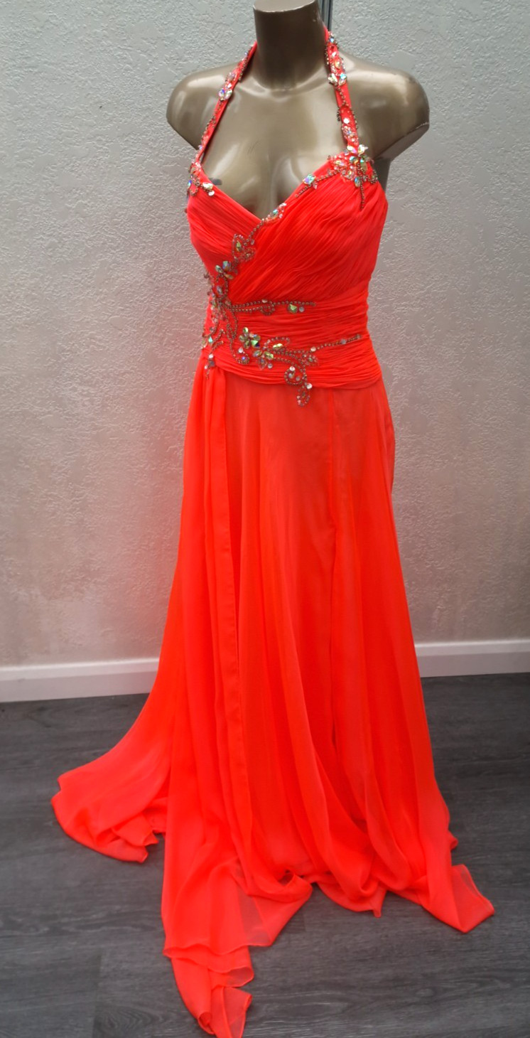 Prom Gown Dress Size 12 Cassandra Stone By Mac Duggai Neon Orange Maxi Long