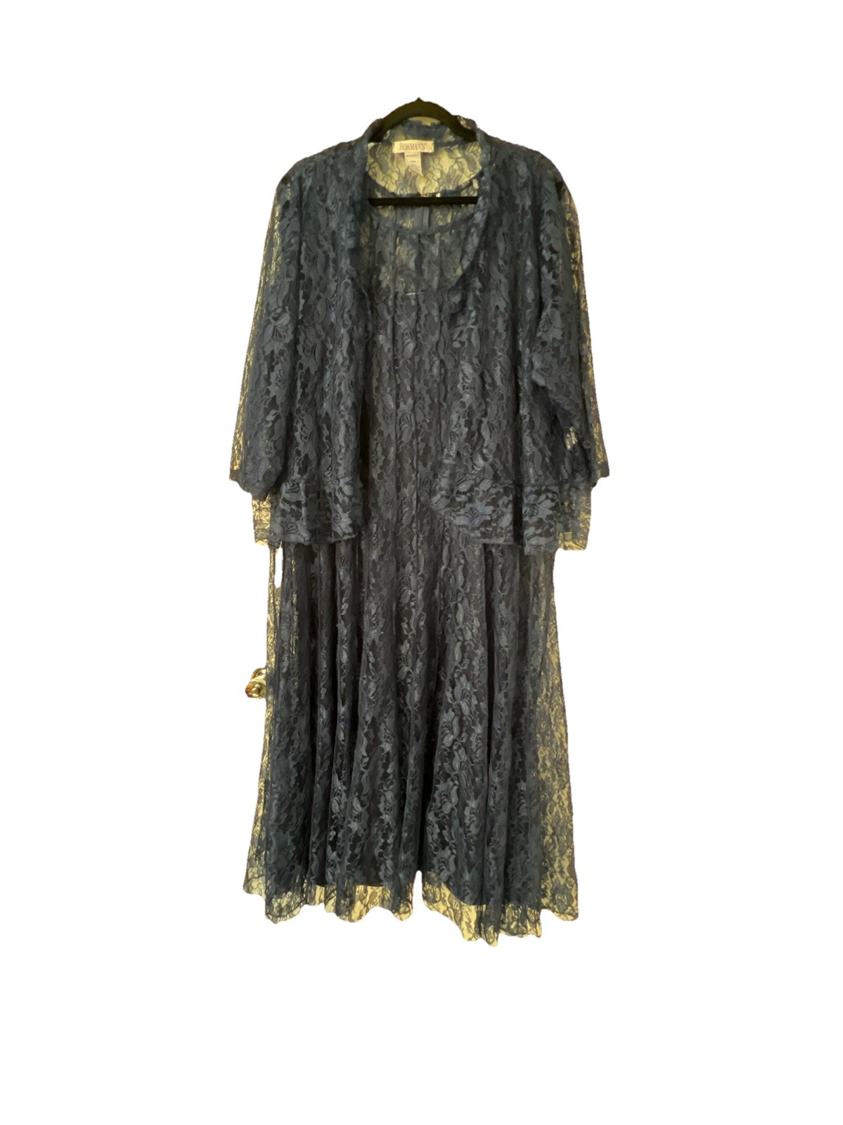 Roamans 3 Piece Set Pleated Blue Dress Lace 26W Shift Midi Flowy Whimsygoth Y2K