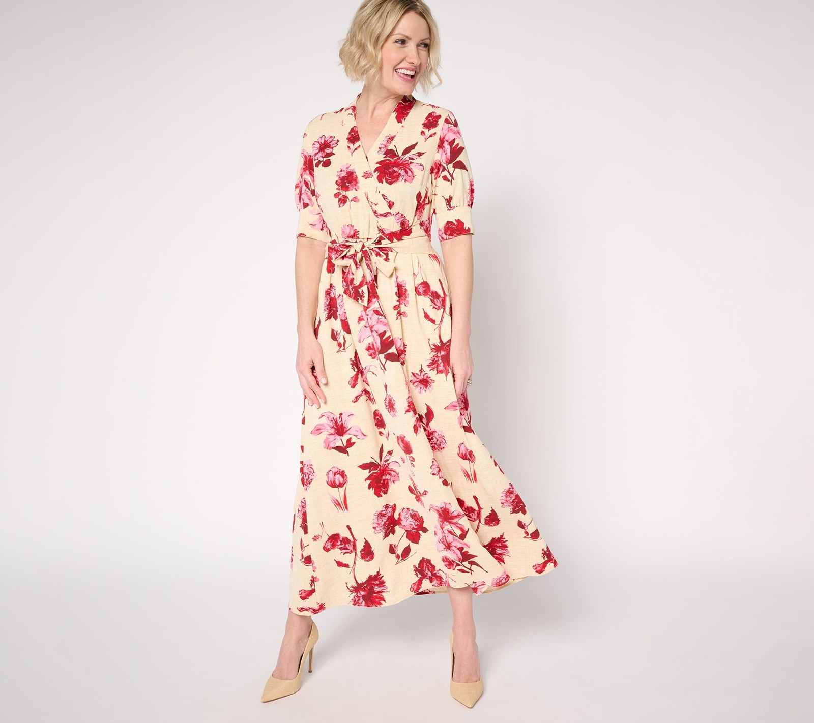 Bless My Sole Women’s Dress Sz L Printed Faux Wrap Midi Multi-colored A682087