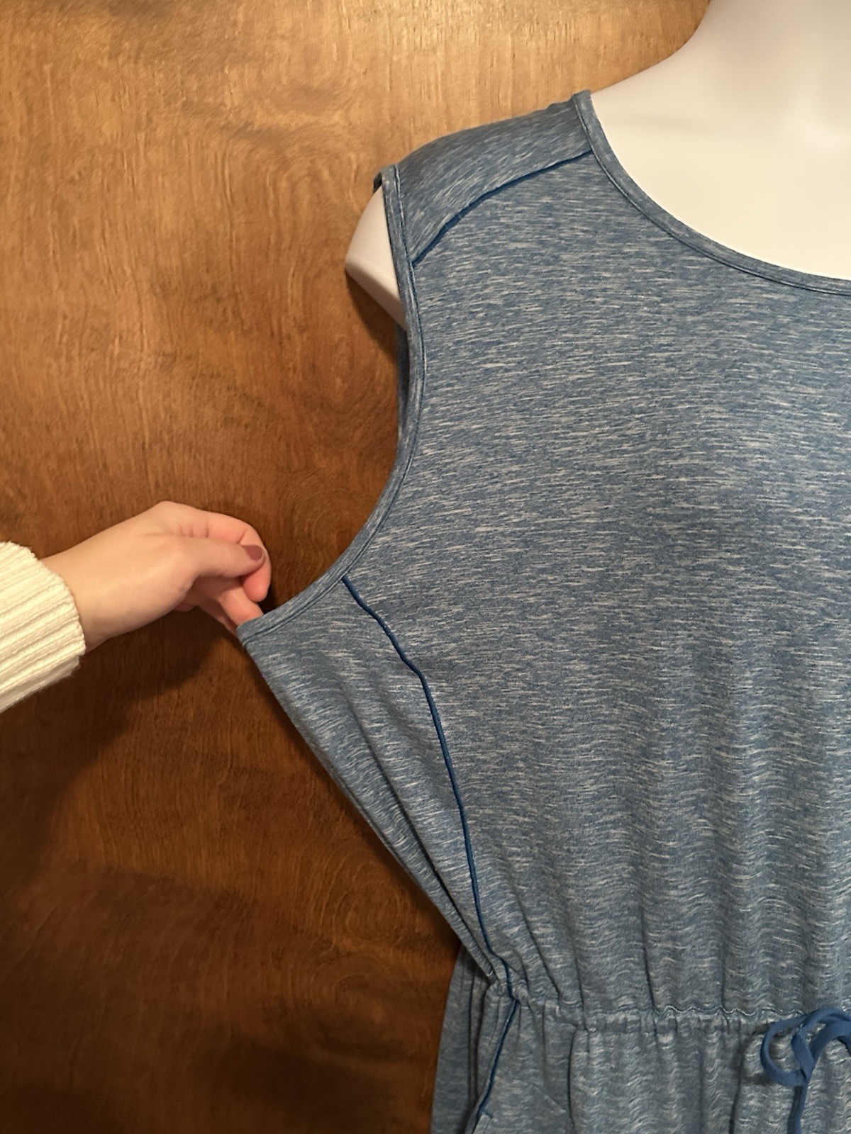 COLUMBIA Sleeveless Drawstring Waist Tank Dress Womens Plus 2X Blue Marled Knit