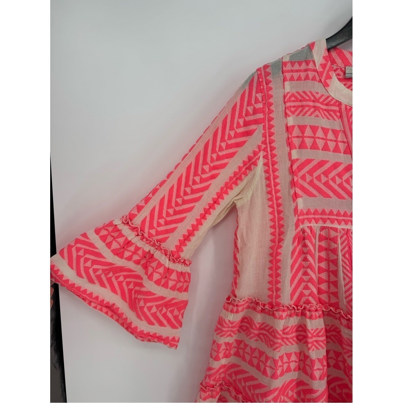 Devotion Twins Ella Embroidered Cotton Mini Dress Small Pink and White