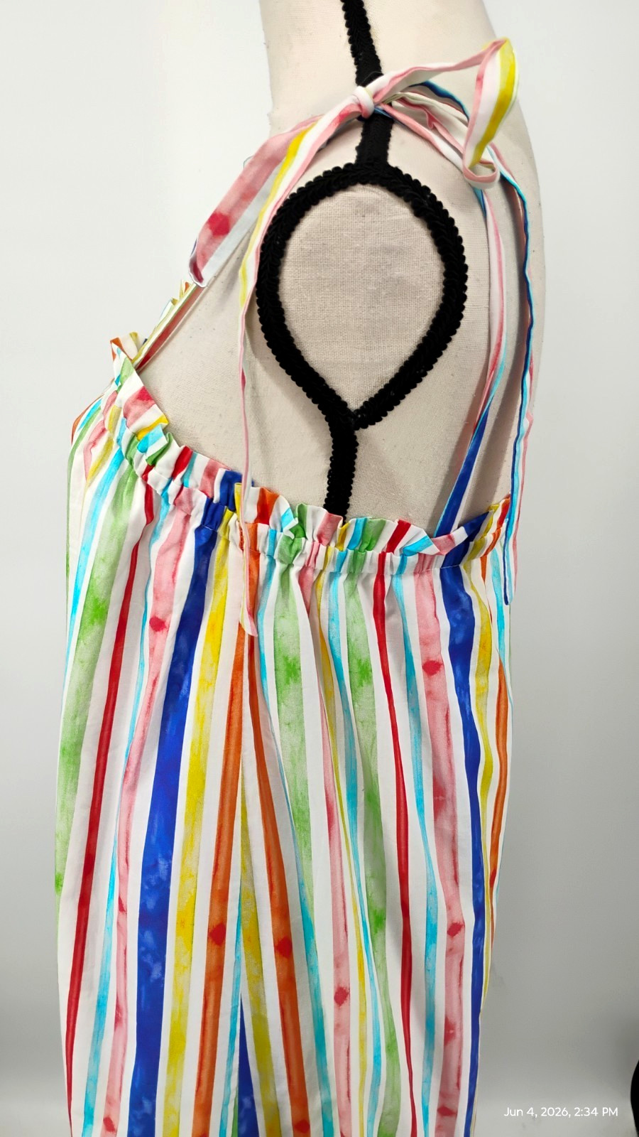 NEW $180 Brooke Wright Rainbow Stripe Dress 100% Cotton Spaghetti Straps Lined M