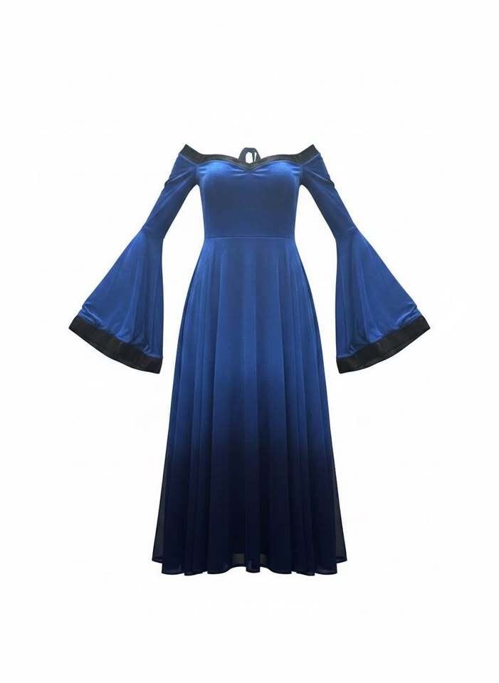 Blue Velvet Gothic Bell Sleeve Gown