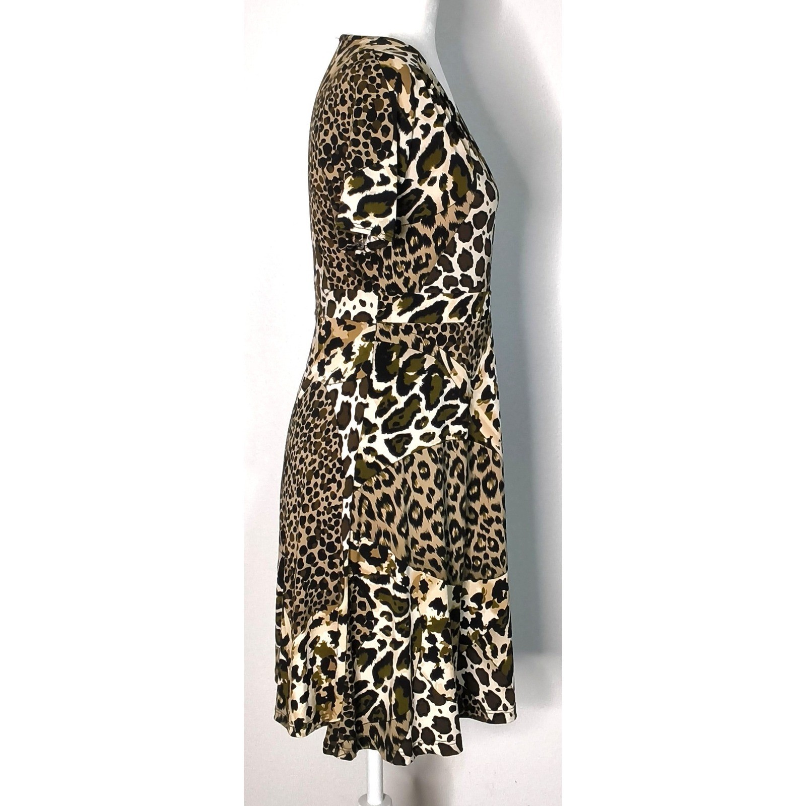 Soprano Wrap Dress Women Medium Brown Leopard Animal Print Short Sleeve