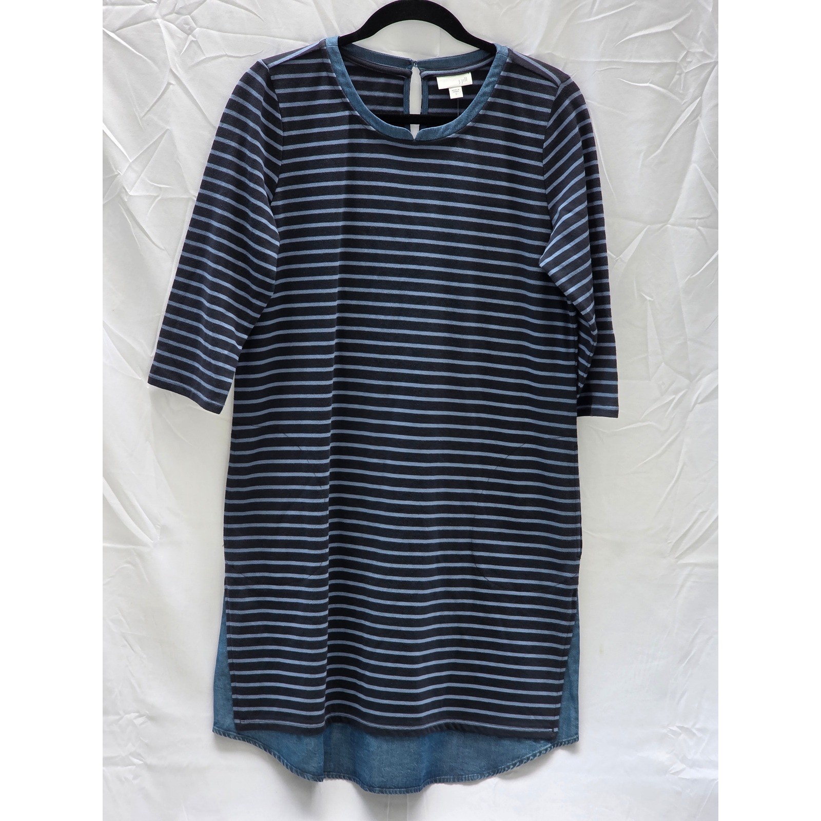 J.Jill Womens Blue Striped Mixed Media Shift Dress Tencel Hem Small KDR128491