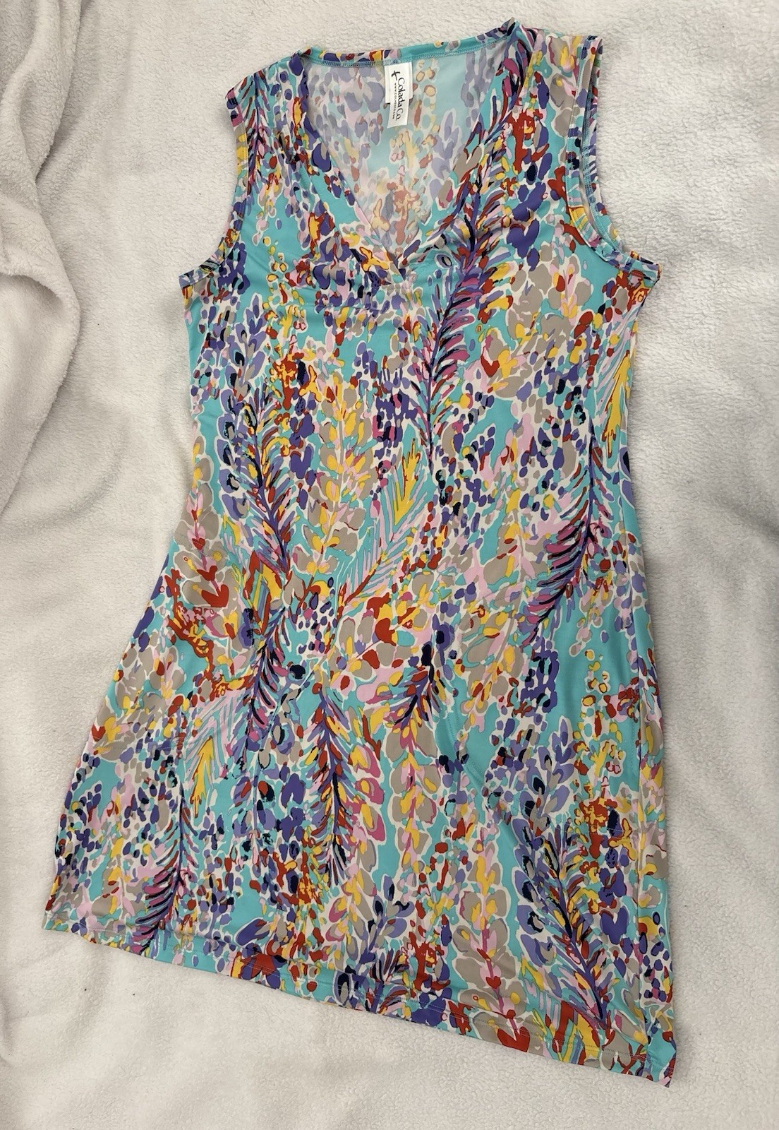 Flawless Women’s Stretchy Medium Colada Co. Spring Meadow Aqua Callie Dress II