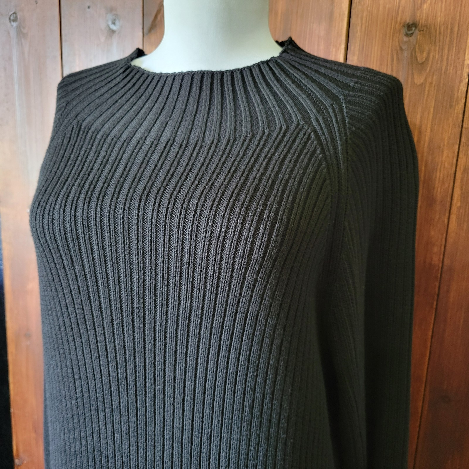 Vintage Coldwater Creek Direct Sweater Dress Women L Black Ribbed Maxi Sunburst