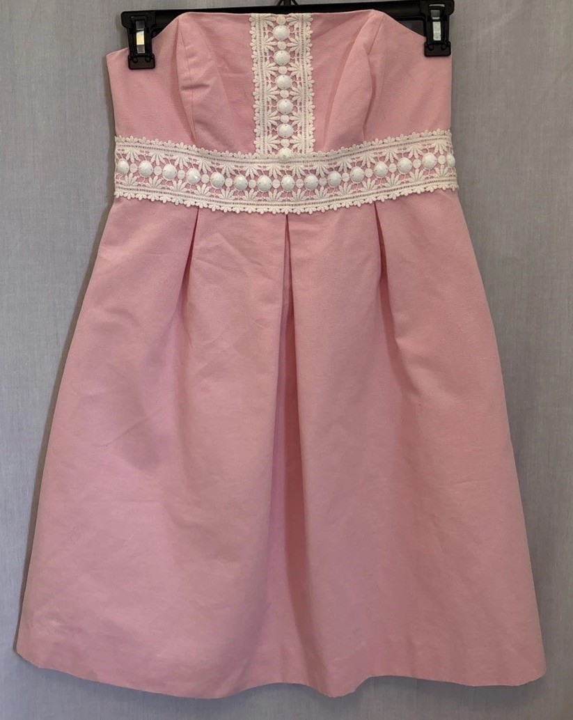 Lillly Pulitzer Betsey Size 6 Faille Powder Pink Strapless Beaded Dress
