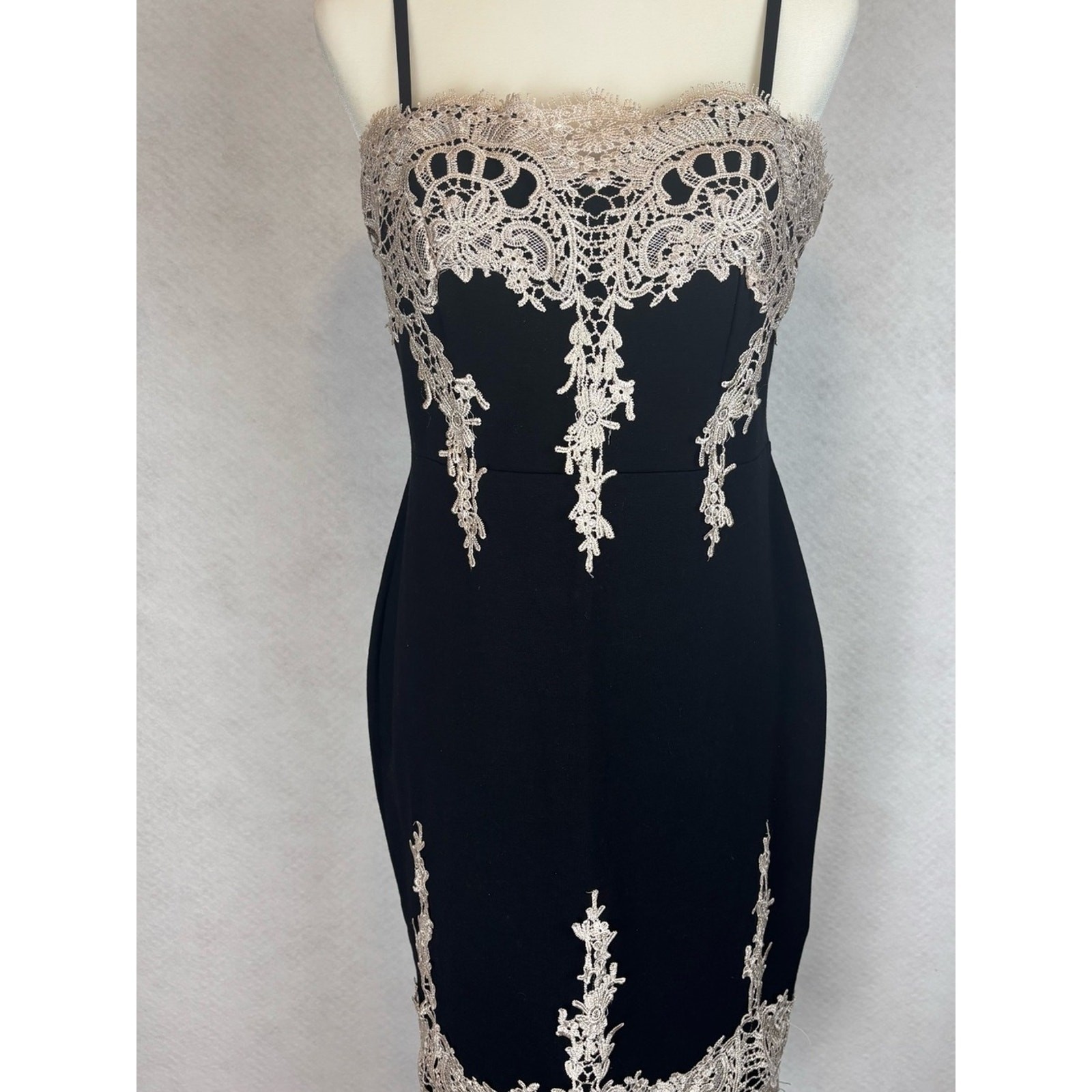 Haute Monde Black Lace Trim Bodycon Dress XL Spaghetti Strap Going Out Mini