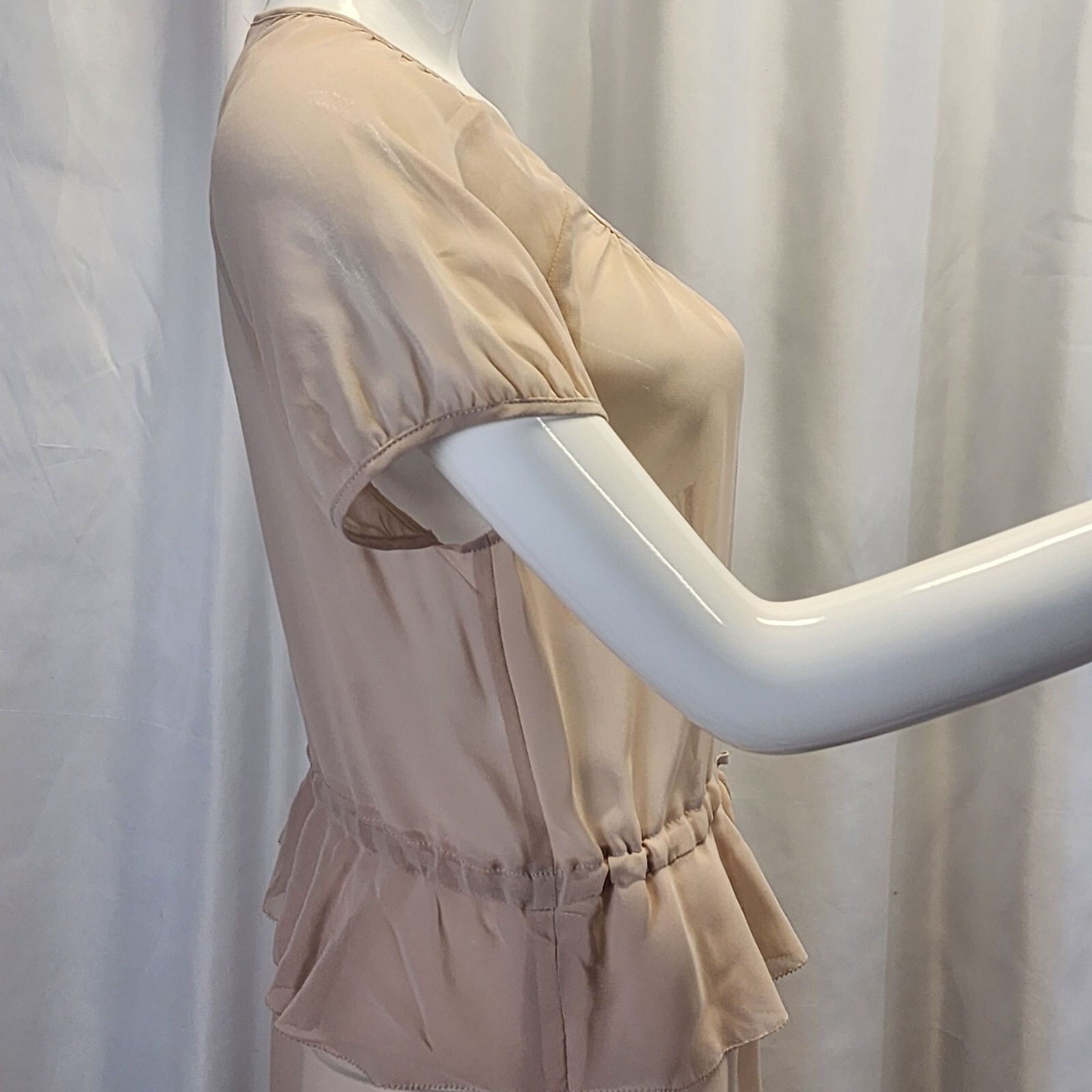 Sheer Button-Down Dress With Drawstring Waist & Ruffle Hem Size 6 Kensie NWT