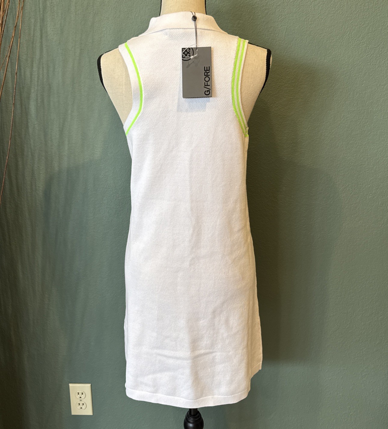 NWT G/Fore Fully Fashioned Cotton Pique Sleeveless Polo Dress White Size S