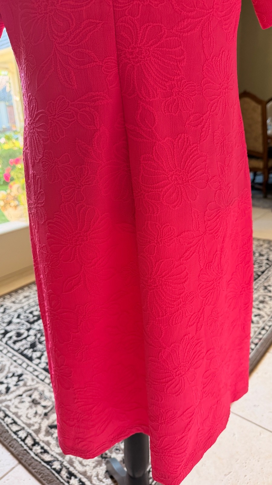 NWT Tommy Hilfiger Blossom Jacquard Puff Sleeve Dress Pink V-Neck Sz 12 Floral