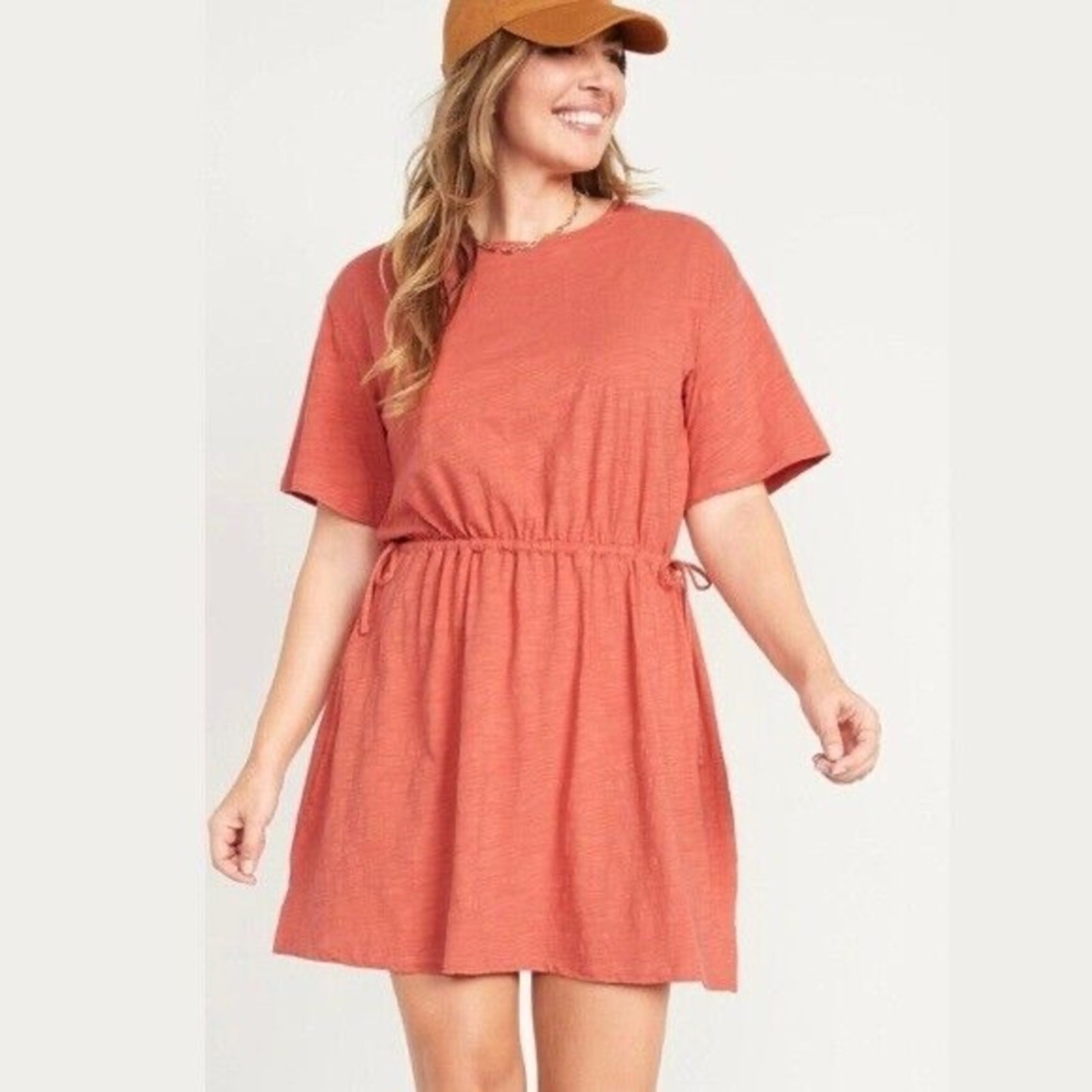 NWT Old Navy Waist-Defined Linen-Blend Mini Dress in Red Basil Size XL