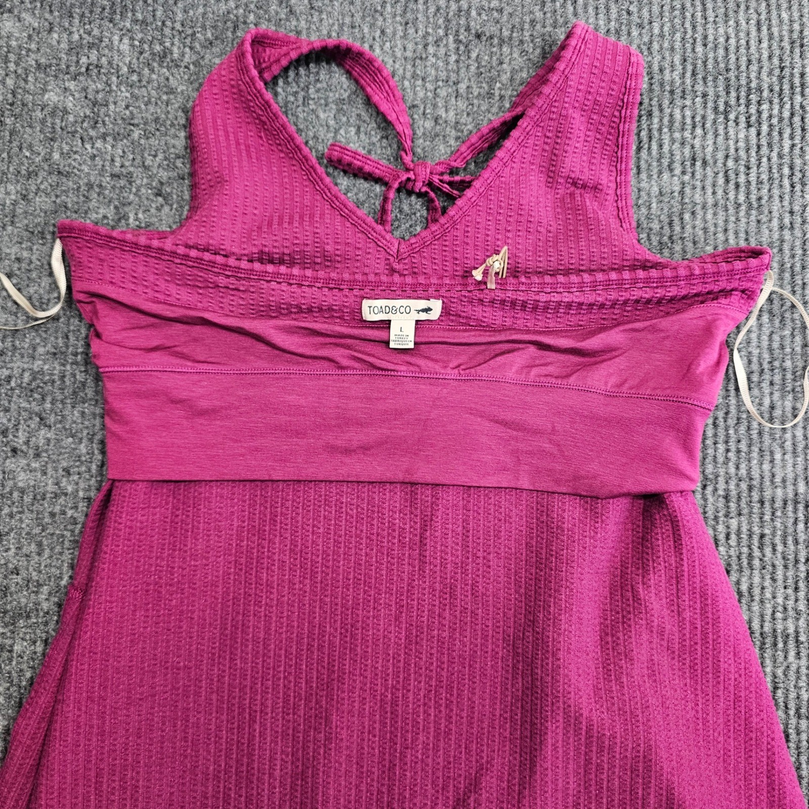 Toad&Co Halter Dress Women Large Boysenberry Sleeveless Pockets Support Bra
