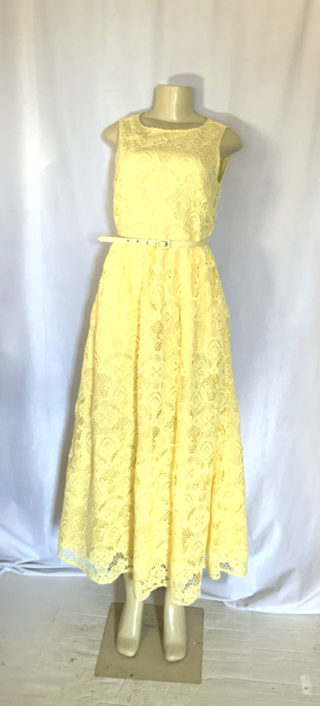 Ted Baker Yellow Floral Lace Dress Lined Size 6