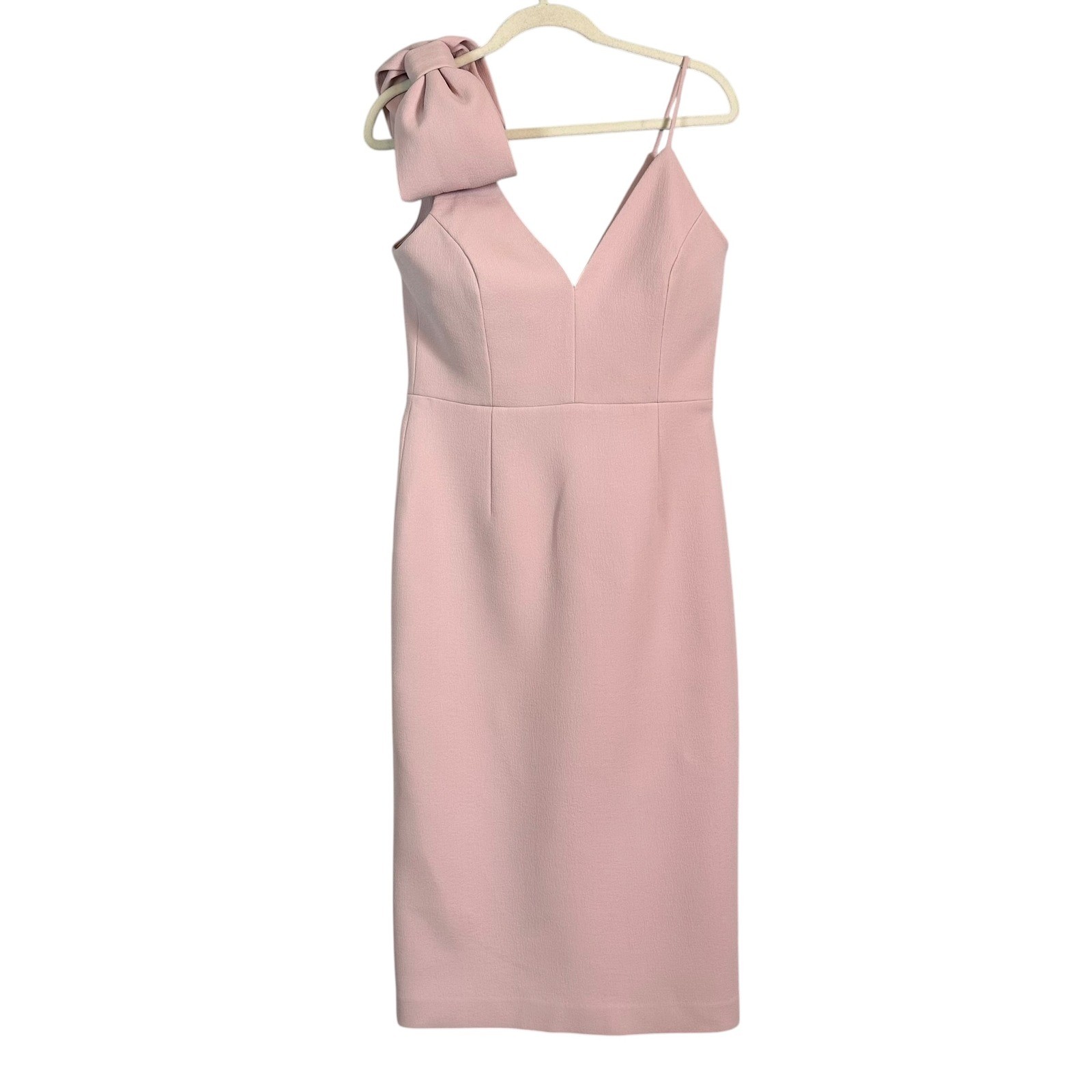 Rebecca Vallance Pink Bow Shoulder Midi Dress Womens 8 Wedding Guest Amore