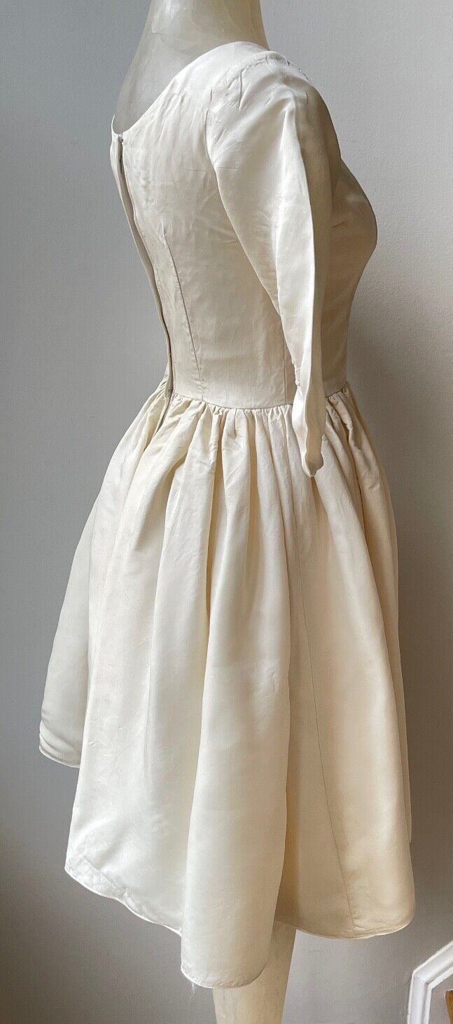 Mid Century Modern 1960s Silk Satin Knee Length Wedding Dress YY682