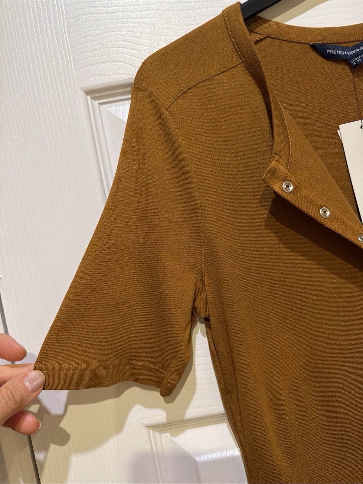 French Connection Earth Clay Solid Meadow Jersey Button Front Dress