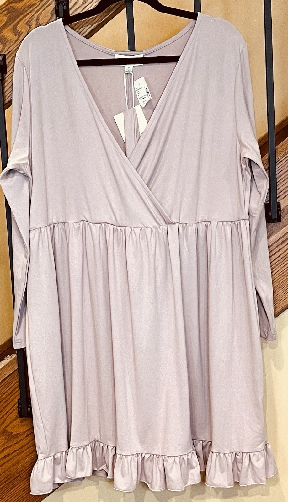 To My Lovers Mini Dress Long Sleeve Tie At Waist Ruffle Hem Taupe SZ. 3X NWT