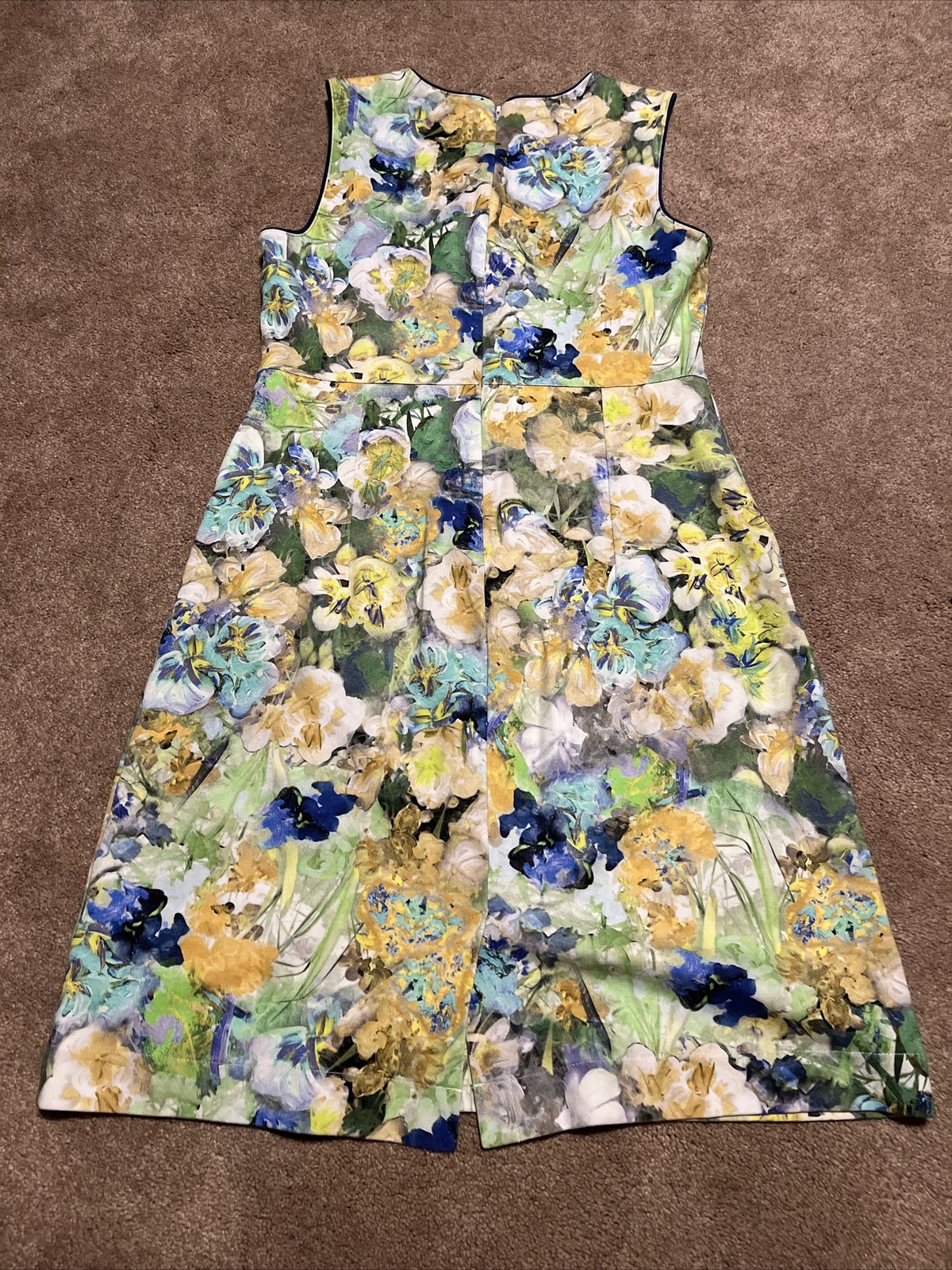 Womens Lands End Blue Yellow Green Floral Sheath Dress Size 6 Sleeveless