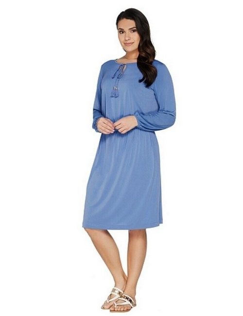 Belle Kim Gravel Tassel Peasant Midi Dress Iris Blue M New Travel Summer