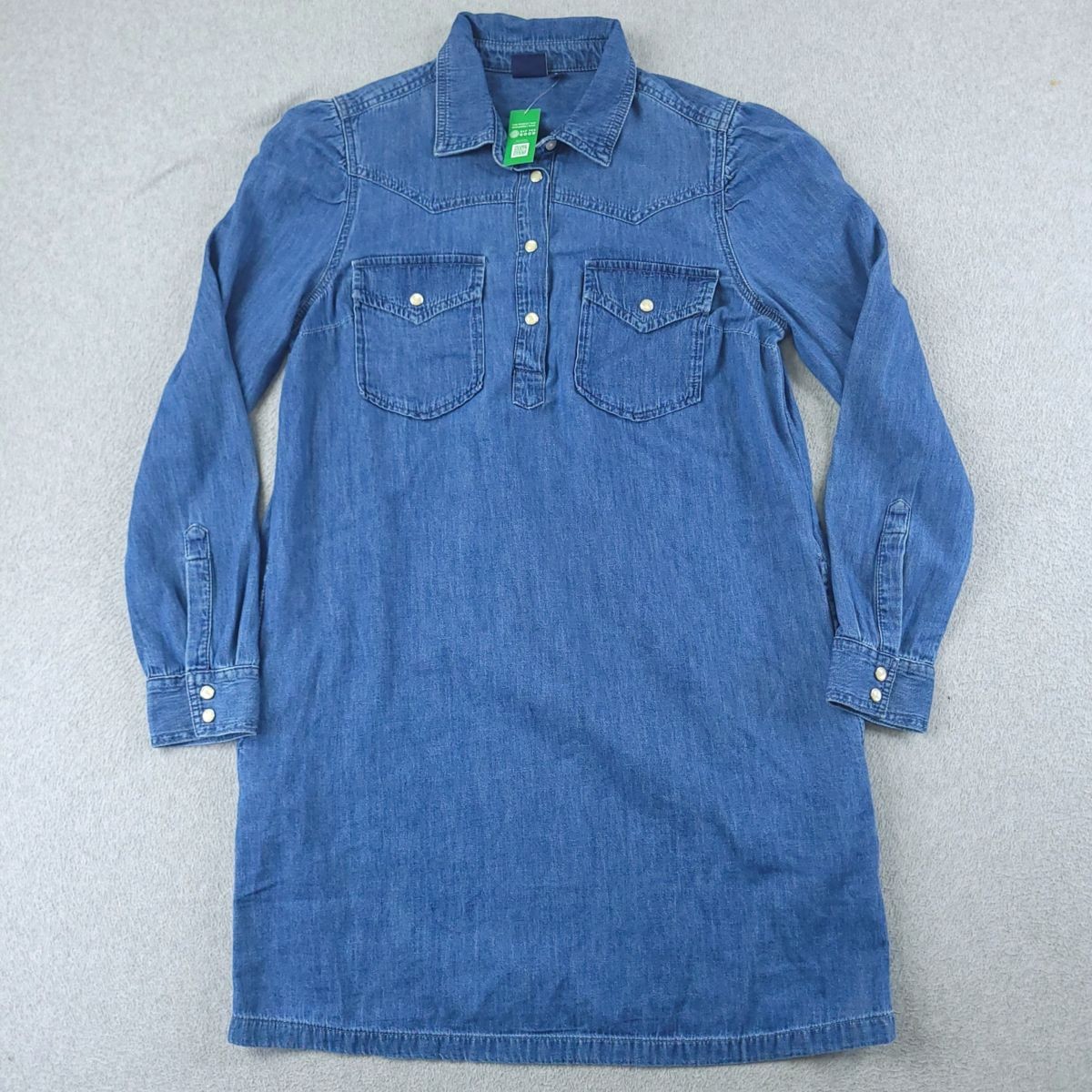 Gap Western Mini Dress Womens Small Blue Denim Long Sleeve NWT Snap Shirt Dress