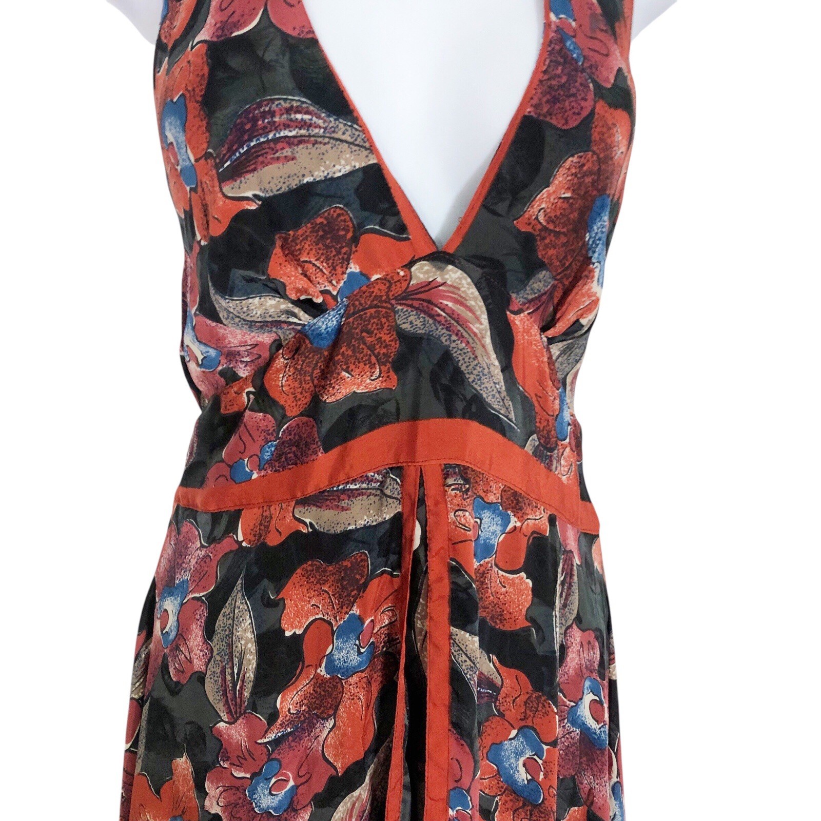 DHARMA Small Trading Floral MIDI Halter Dress Silk Blend Lightweight Unlined NWT