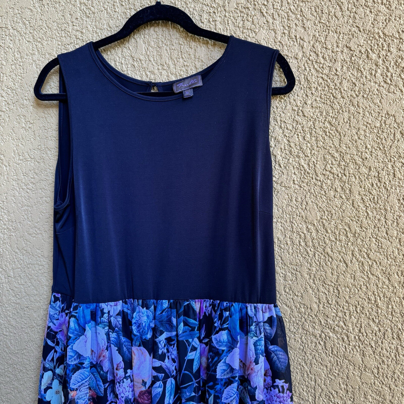 Trulli Womens Black Floral Chiffon Stretch Sleeveless Scoop Neck Maxi Dress XL