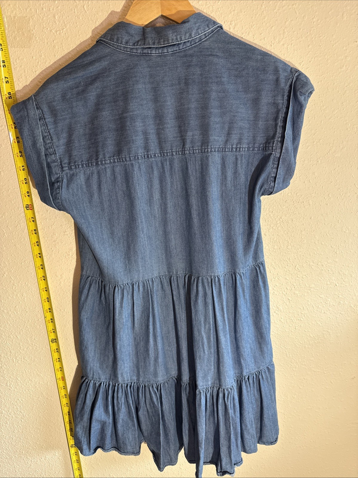 Tommy Hilfiger Babydoll Size 2 Layered Jean ButtonUp Cotton Blend SS Dress Beach