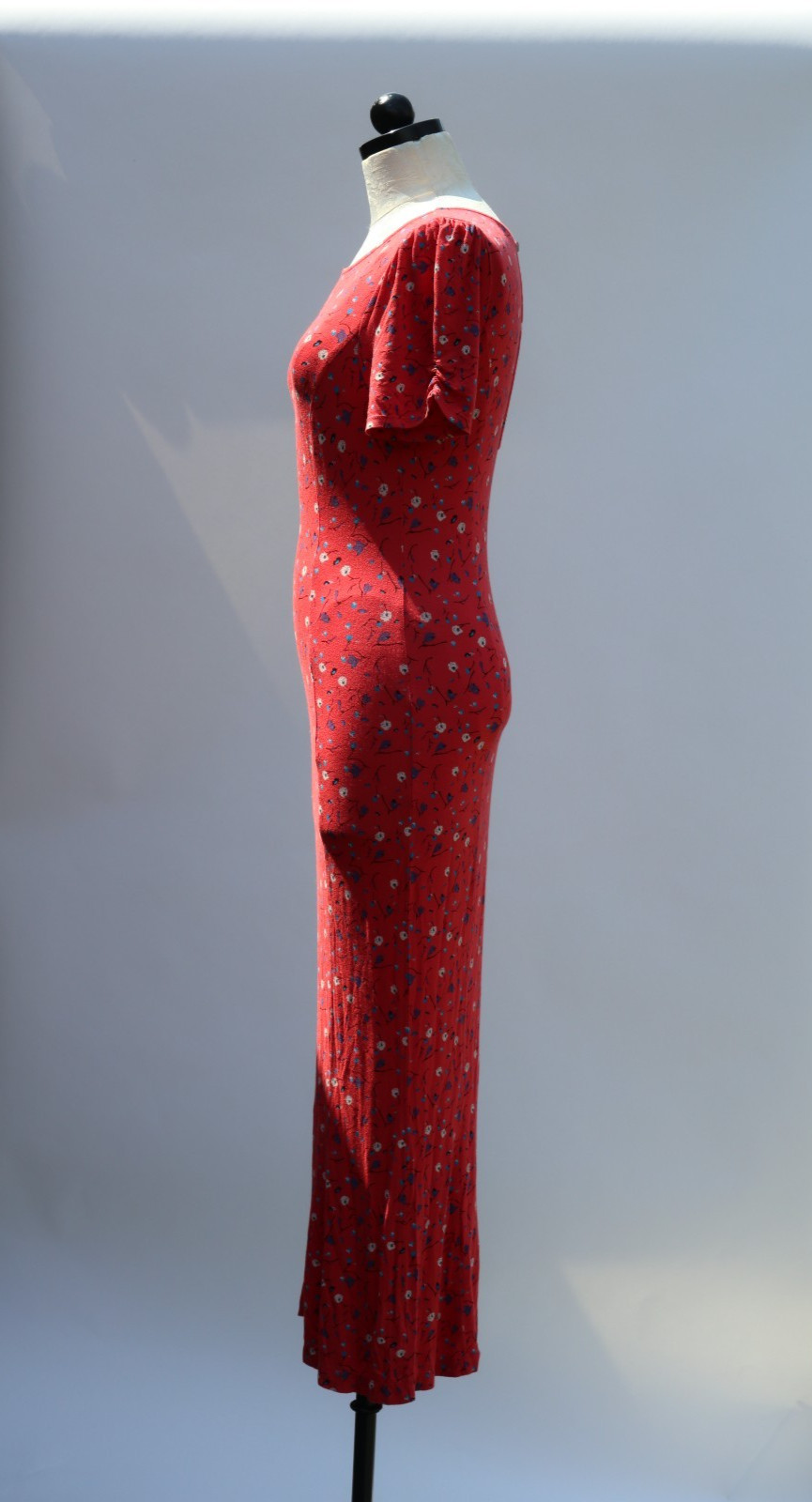 Free People Red Rayon Stretchy Jersey Floral Bodycon Tshirt Maxi Dress Women S