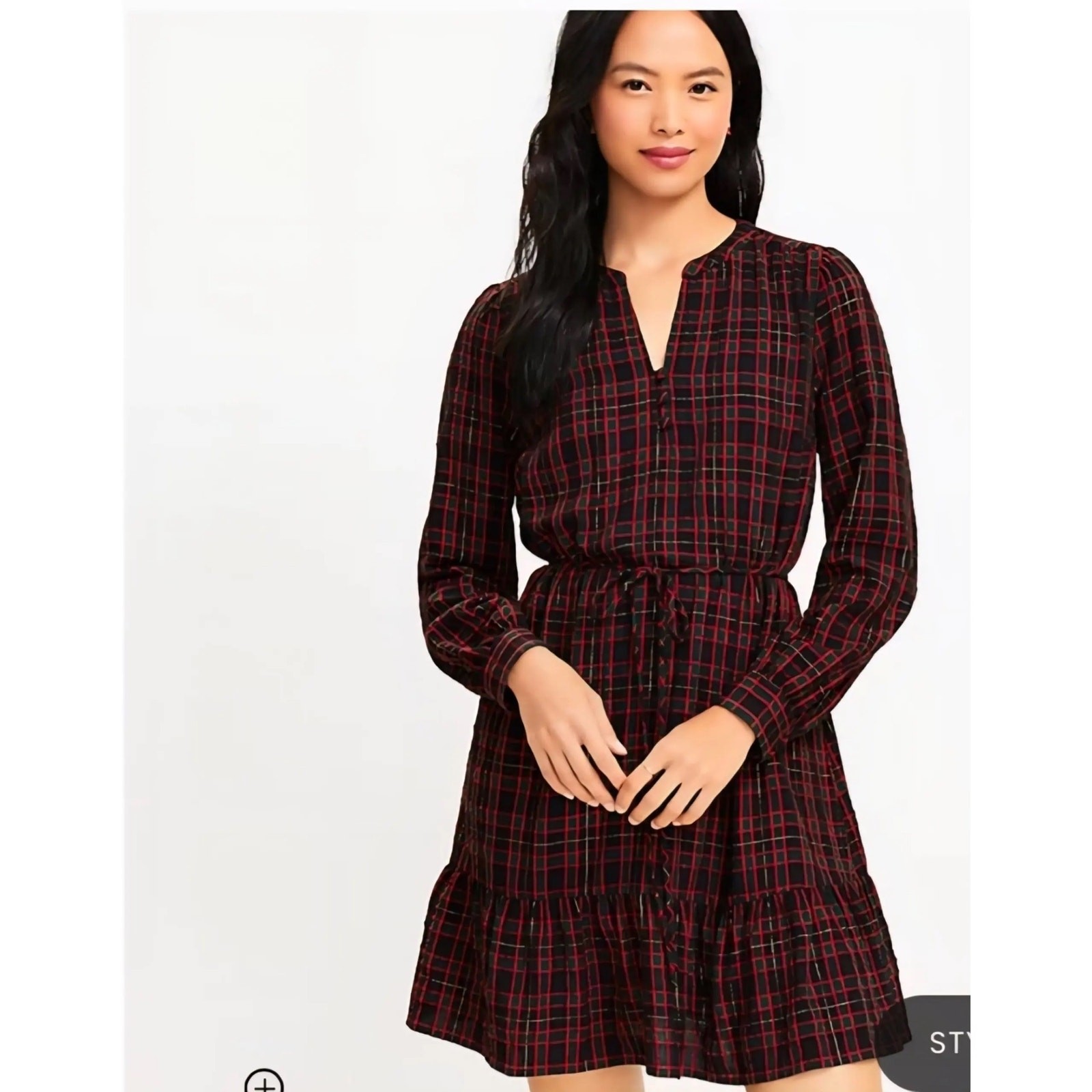 LOFT PLAID SHIMMERY FLOUNCE SWING DRESS SIZE LARGE PETITE