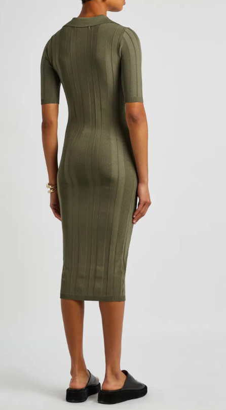REMAIN BIRGEN CHRISTENSEN Khaki Button Up Ev Ribbed Knit Midi Dress 36 UK 8 £250