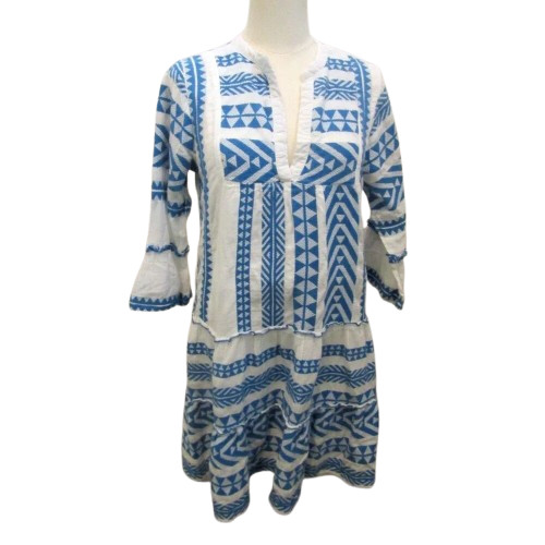 Boho Tiered Devotion Twins Ella Style Dress Blue White THML Embroidered Greek M