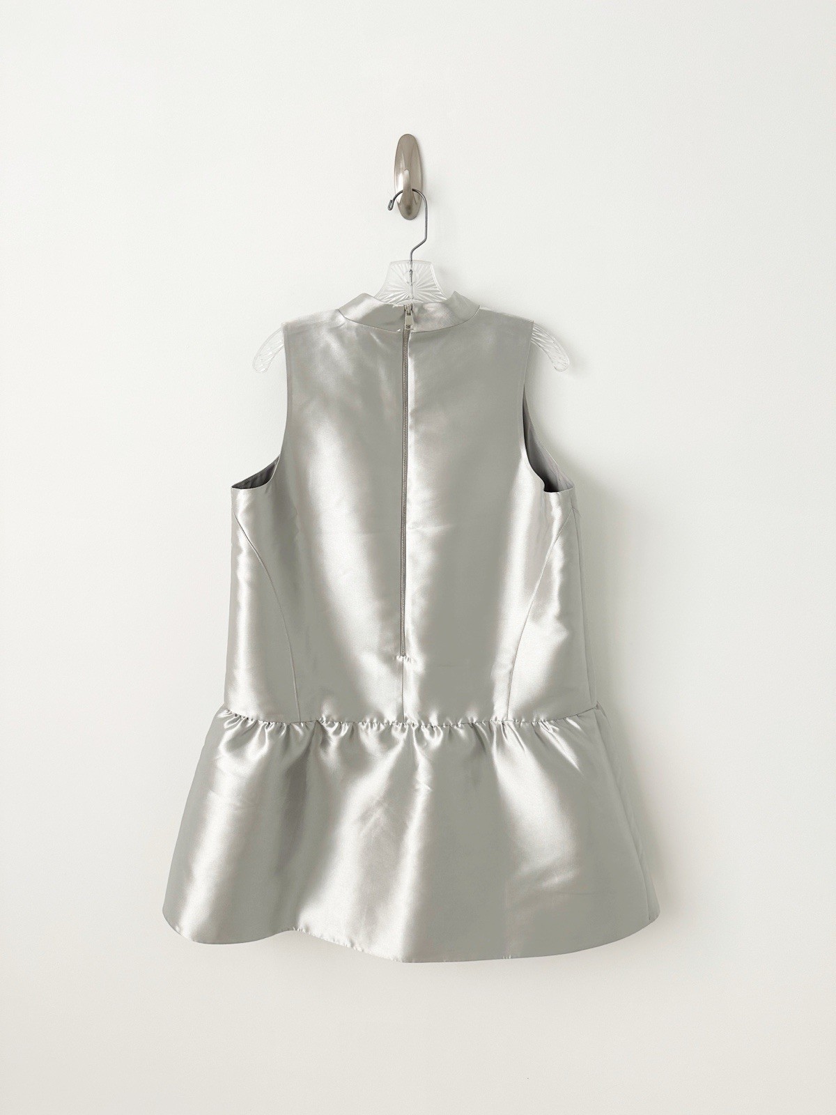 NWT Anthropologie ALIGNE Blaze High-Neck Drop-Waist Satin Mini Dress 12 Silver