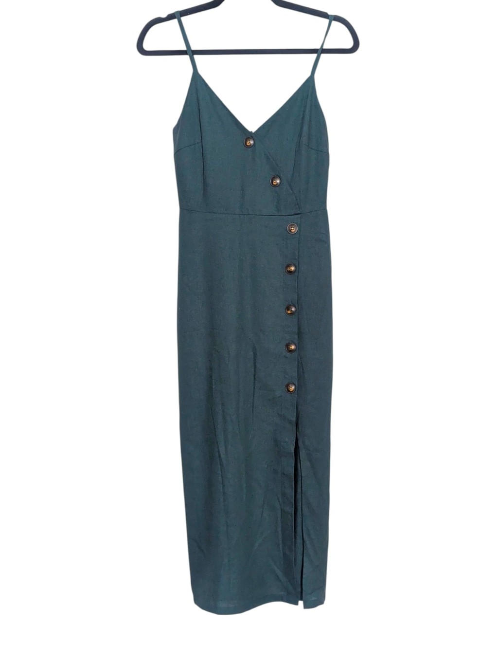 Lulus Lush Terrace Sunset Button-Front Midi Dress Forest Green Small
