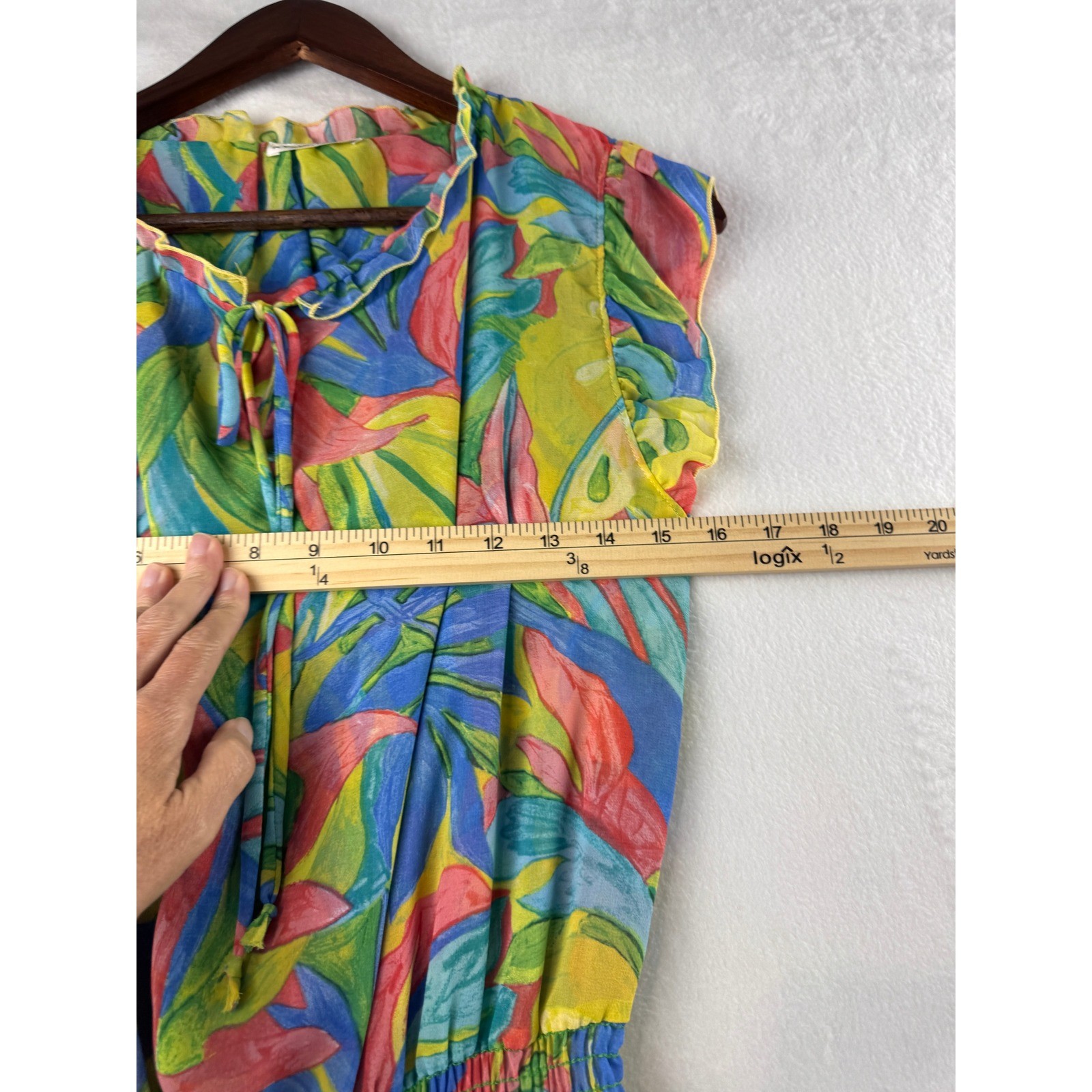 Kylie Paige Womens Tropical Leaf Print Smocked Waist Ruffle Mini Dress Colorful
