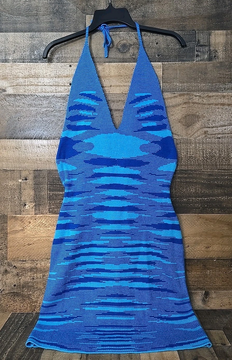 Halter Top Sundress Women Medium Blue Beach Coastal Nautical Boho Sexy Festival