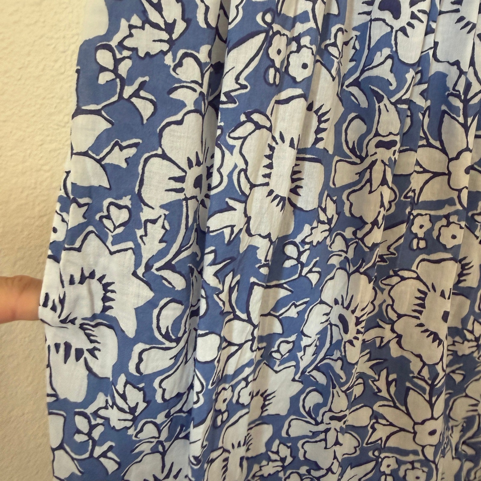 J.Crew Blue Floral Block Print Ruffle Tiered Midi Dress Pockets CA214 Sz 12 NWT