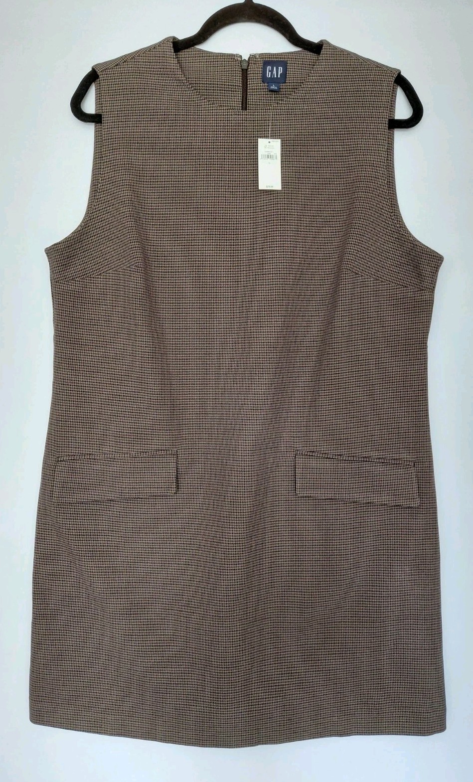 Gap Women’s Size L Sleeveless Straight Beige/Navy Houndstooth Career Dress