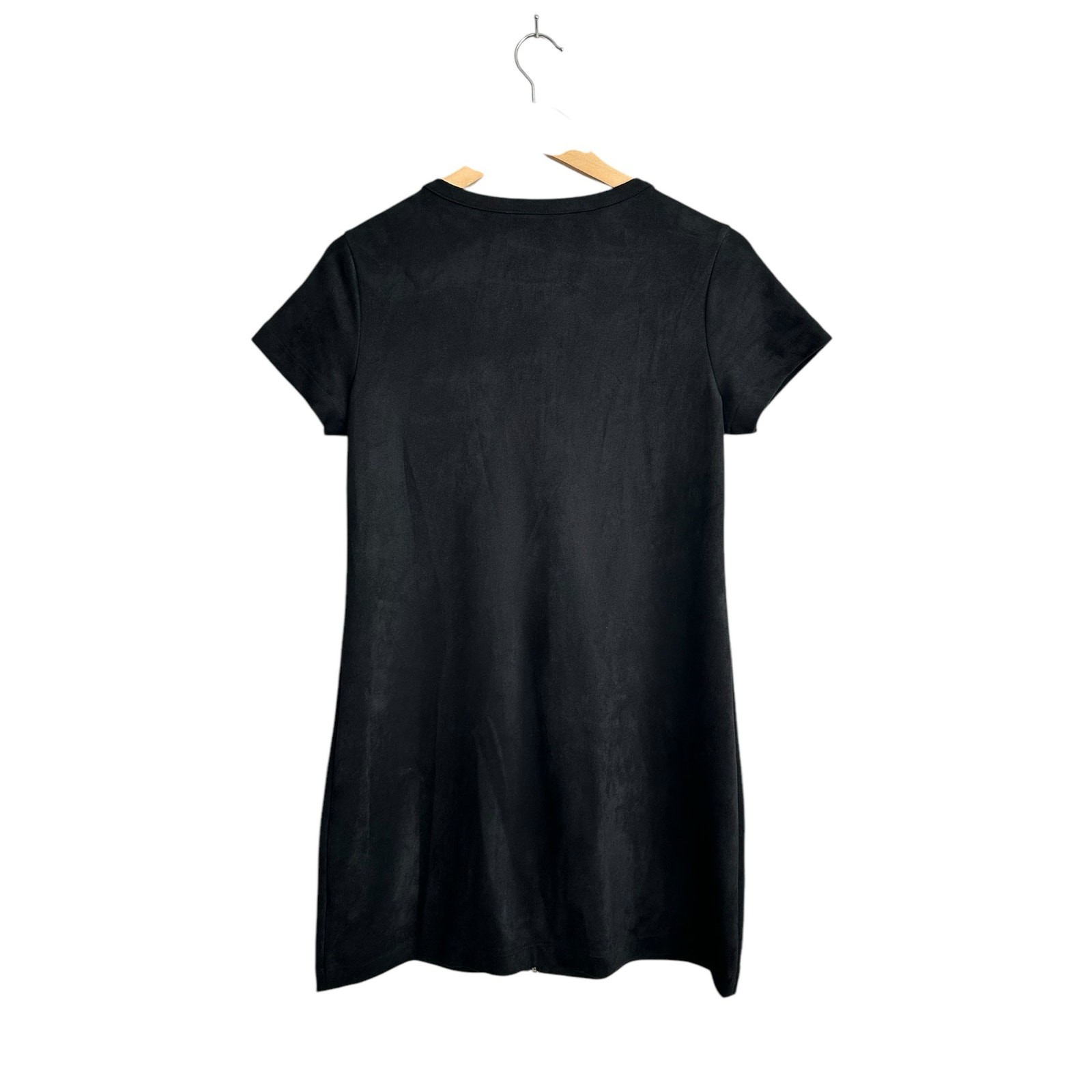 NEW Orb Life Faux Suede Full Front Zipper Short Sleeve Black Mini Dress Small