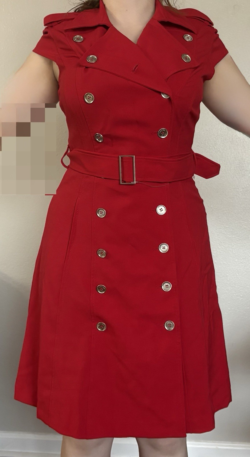 Calvin Klein Red Double Breasted Trench Dress with Belt Size S