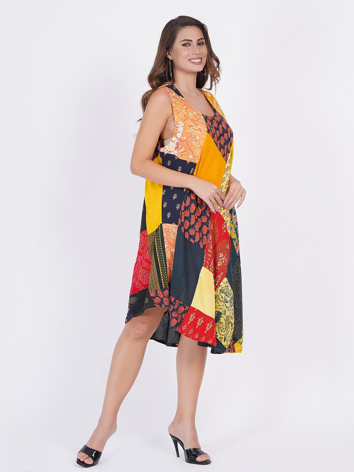 Women Casual Printed Multi Patchwork Short Umbrella Dress Wholesale Mix lot 03pc