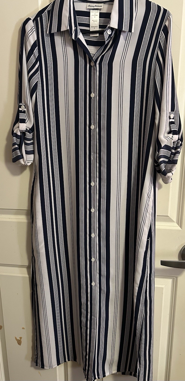Tommy Bahama Blue & White Striped Shirt Dress Collared Button Midi Petite SP