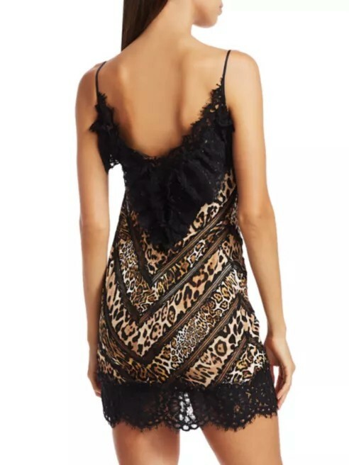 AMEN Lace Animal-Print Silk V-Neck Spaghetti Strap Slip Mini Dress, IT 38 (US 0)